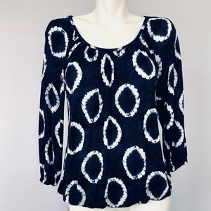 MICHAEL KORS Tie Tye Dye Peasant Top Navy White M